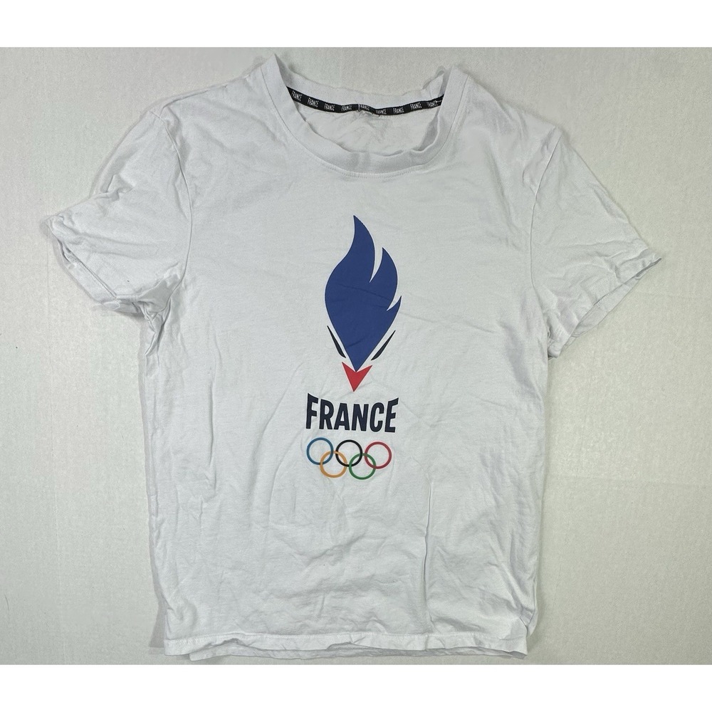 France Olympics T-Shirt Medium White Cotton Official Team Logo Summer Games Tee